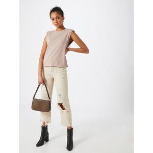 Miss Selfridge Top Ribbed Shoulder Pad Pink Sleeveless Shirt